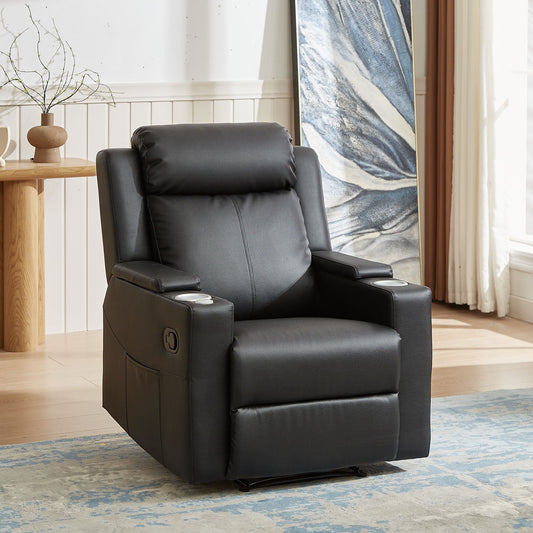 Latest Single Recliner Sofa Semi-aniline Leather Chair Classic Black Grey Style with Exquisite Details for Living Room Furniture