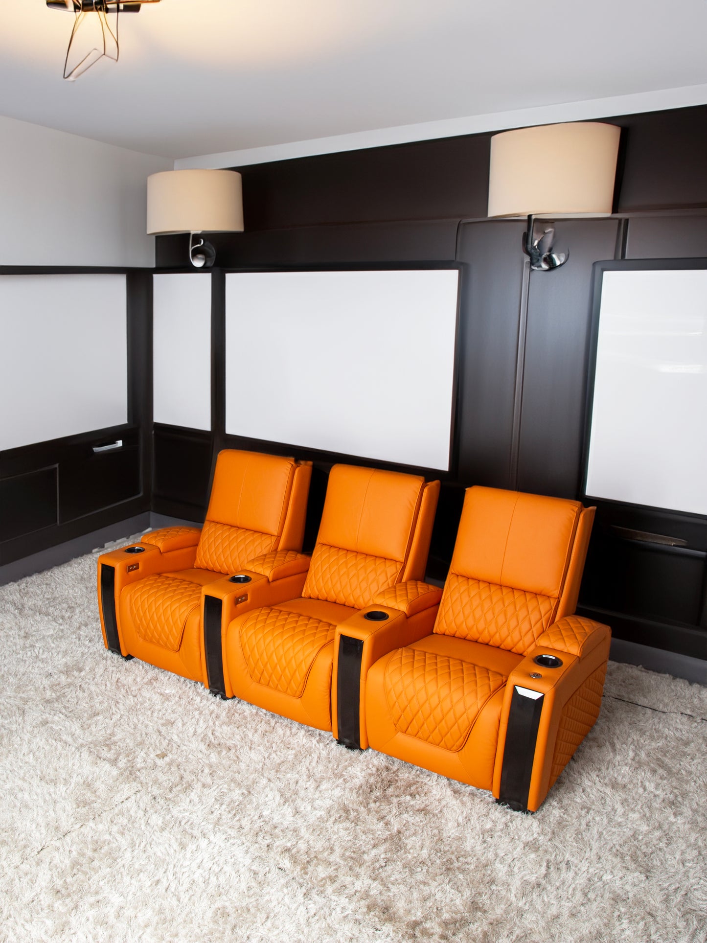 Luxury Home Theater Seating Reclining Sofa VIP Cinema Sofa Power Recline LED Lighting Plush Leather Modern Stylish Original Designs Furniture Sofa