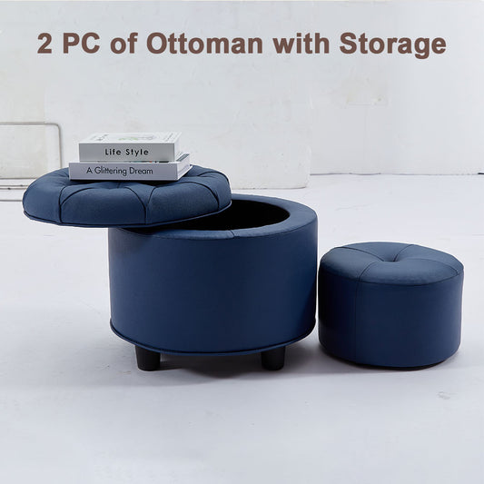 Matching Ottoman for the Sofa Blue Footrest Technology Fabric Storage Ottoman
