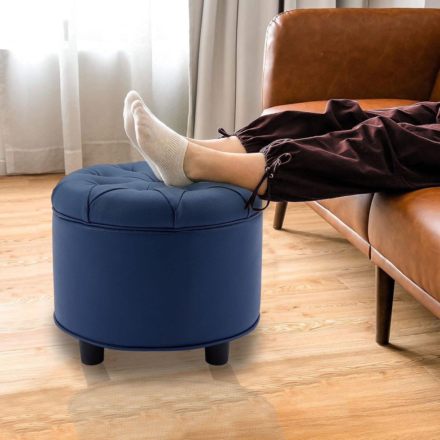 Matching Ottoman for the Sofa Blue Footrest Technology Fabric Storage Ottoman
