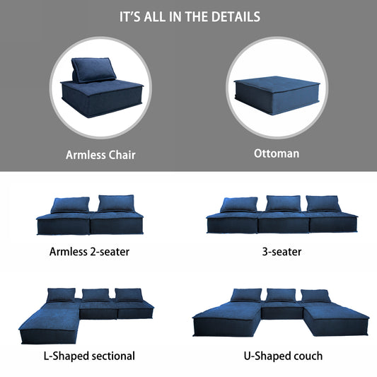Modular Sofa Rich Navy Blue Diversity Combination Sofa Linen Fabric Eco-friendly Skin-friendly High-resilience Sponge for Comfortable Furniture