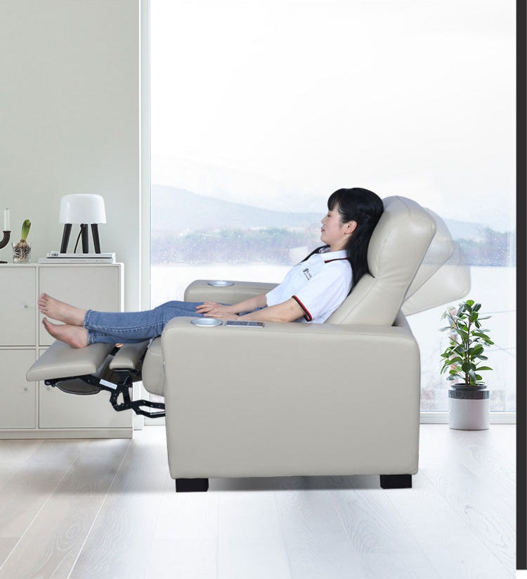 Modern Home Theater Recliner Sofa Genuine Leather Triple Seating Electric Massage Reclining Function Living Rooms