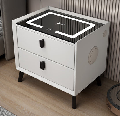 Common Fashion Model Smart Bedside Table with Minimalist Modern Design Drawers Leather Finish Wireless Charging Fingerprint Lock