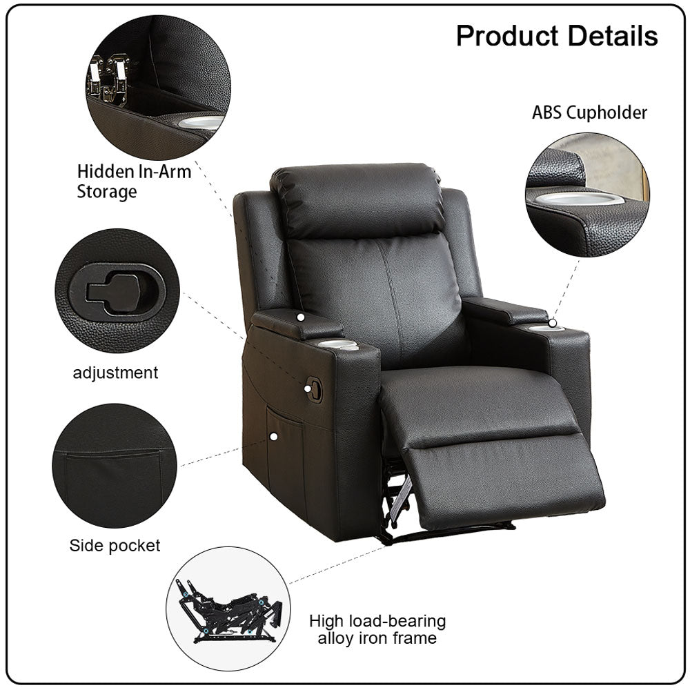 Latest Single Recliner Sofa Semi-aniline Leather Chair Classic Black Grey Style with Exquisite Details for Living Room Furniture