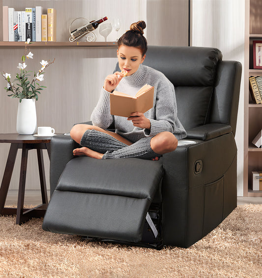 Latest Single Recliner Sofa Semi-aniline Leather Chair Classic Black Grey Style with Exquisite Details for Living Room Furniture
