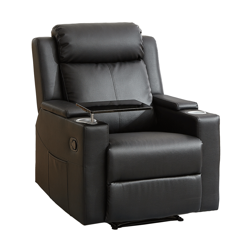 Latest Single Recliner Sofa Semi-aniline Leather Chair Classic Black Grey Style with Exquisite Details for Living Room Furniture