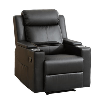 Latest Single Recliner Sofa Semi-aniline Leather Chair Classic Black Grey Style with Exquisite Details for Living Room Furniture
