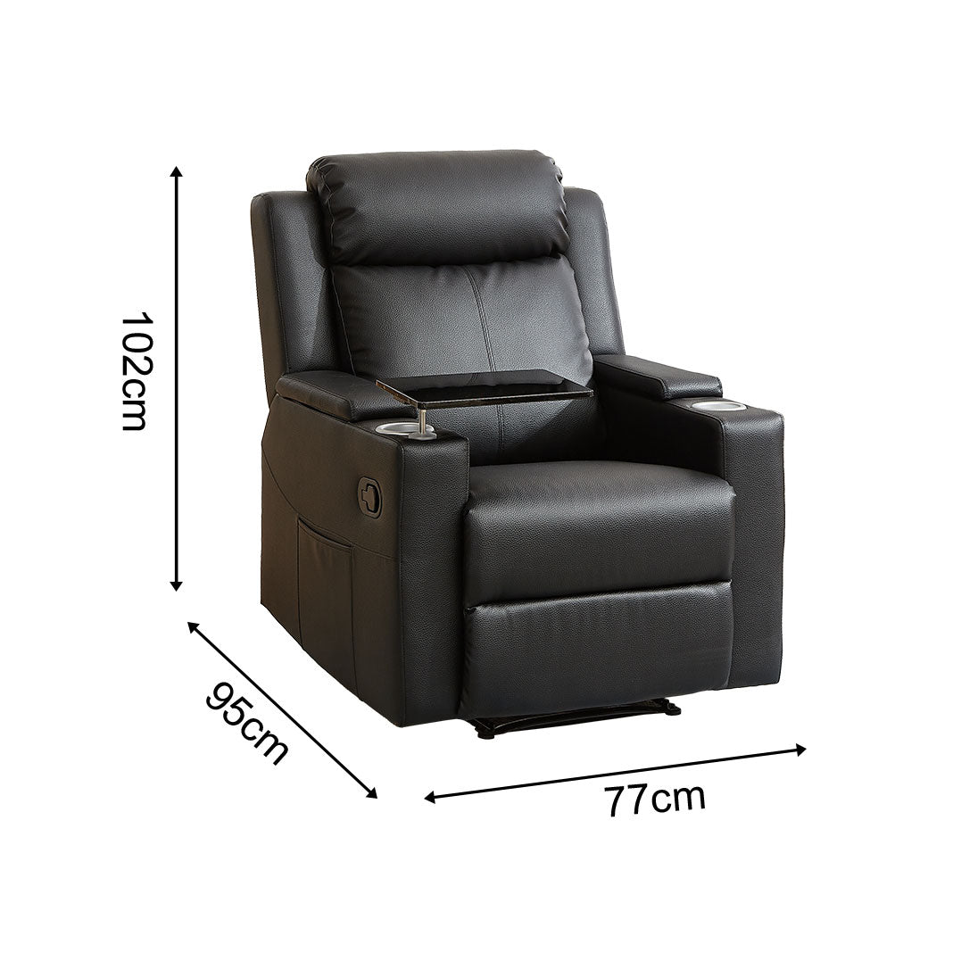 Latest Single Recliner Sofa Semi-aniline Leather Chair Classic Black Grey Style with Exquisite Details for Living Room Furniture