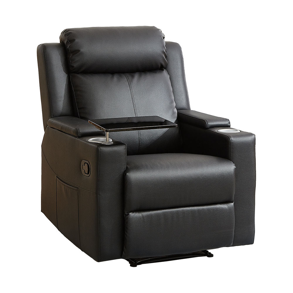 Latest Single Recliner Sofa Semi-aniline Leather Chair Classic Black Grey Style with Exquisite Details for Living Room Furniture