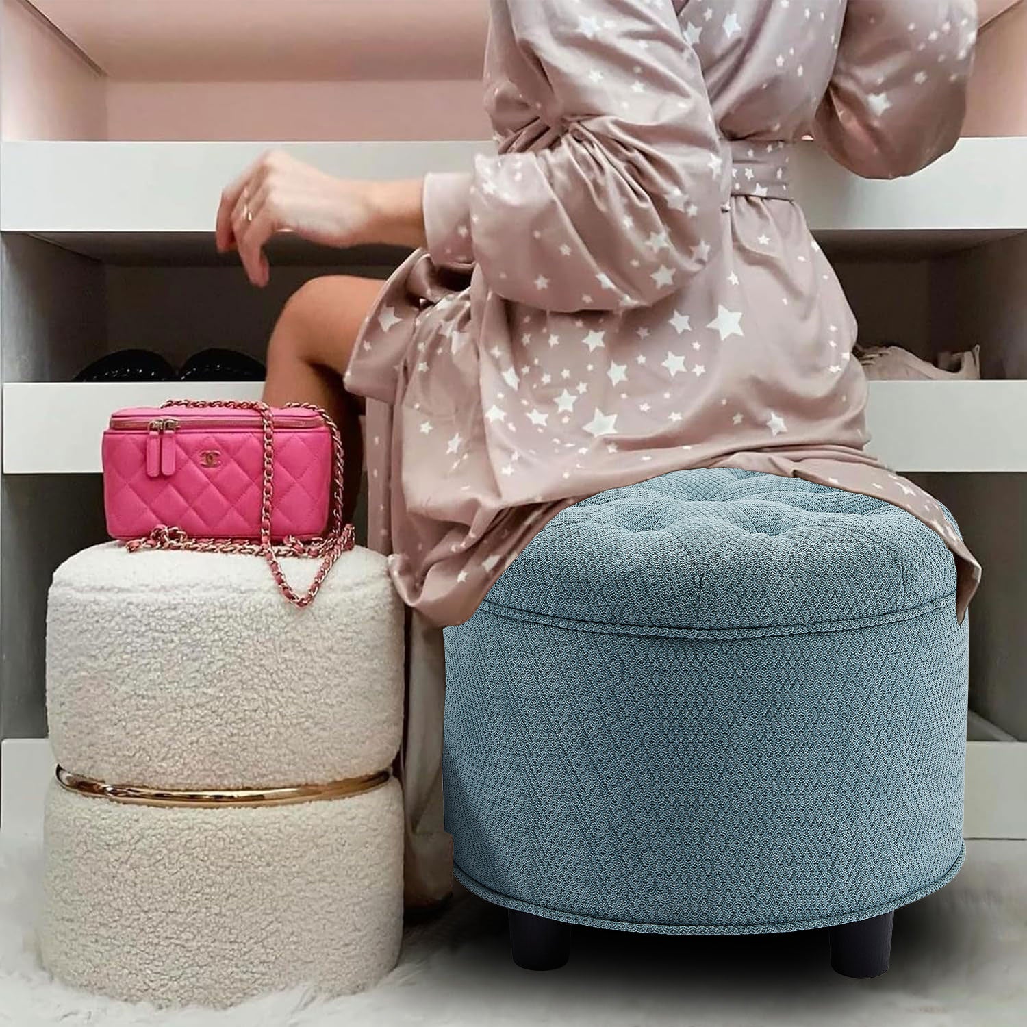Green Storage Ottoman Living Room Matching Ottoman for the Sofa Technology Fabric Sofa Ottoman