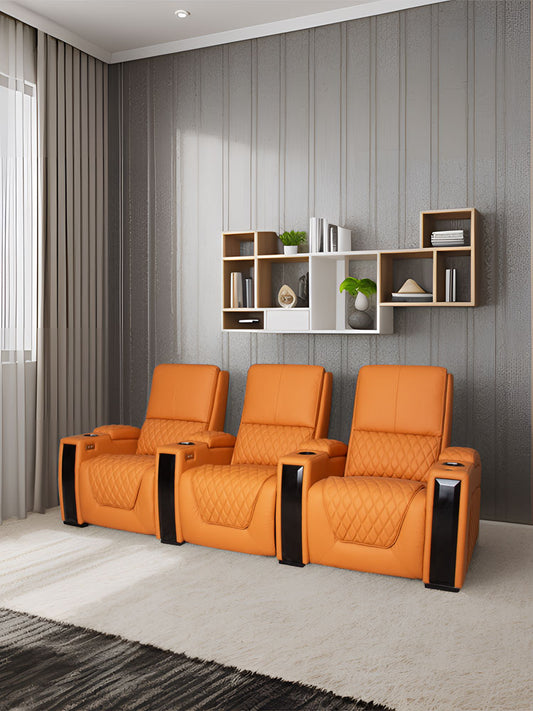 Luxury Home Theater Seating Reclining Sofa VIP Cinema Sofa Power Recline LED Lighting Plush Leather Modern Stylish Original Designs Furniture Sofa
