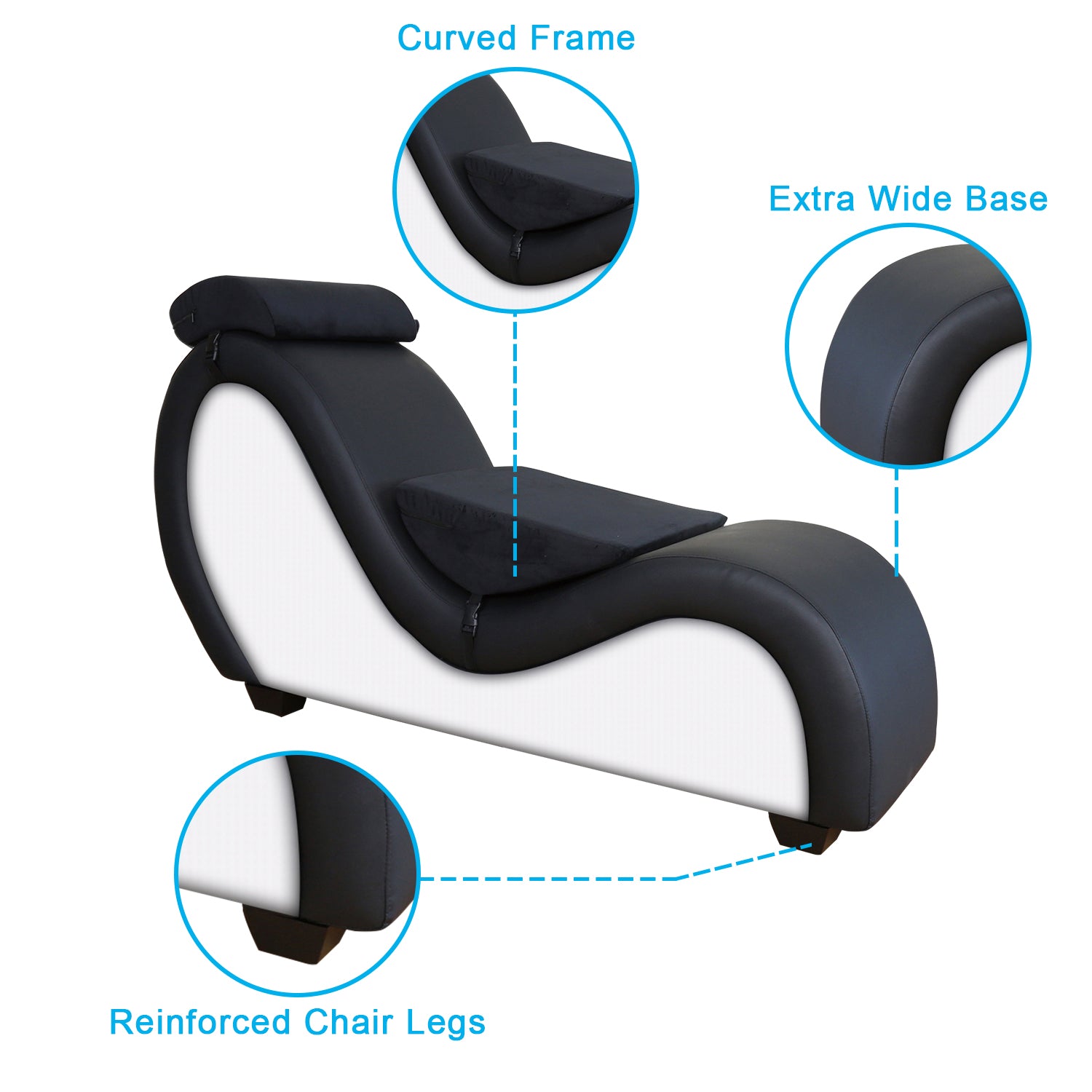 Black & White Longue Chair with Headrest Waist Pillow Leisure Sofa Furniture