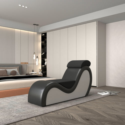 Black & White Longue Chair with Headrest Waist Pillow Leisure Sofa Furniture