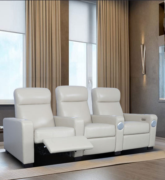 Modern Home Theater Recliner Sofa Genuine Leather Triple Seating Electric Massage Reclining Function Living Rooms