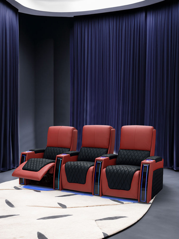 Luxury Home Theater Seating Reclining Sofa VIP Cinema Sofa Power Recline LED Lighting Plush Leather Modern Stylish Original Designs Furniture Sofa