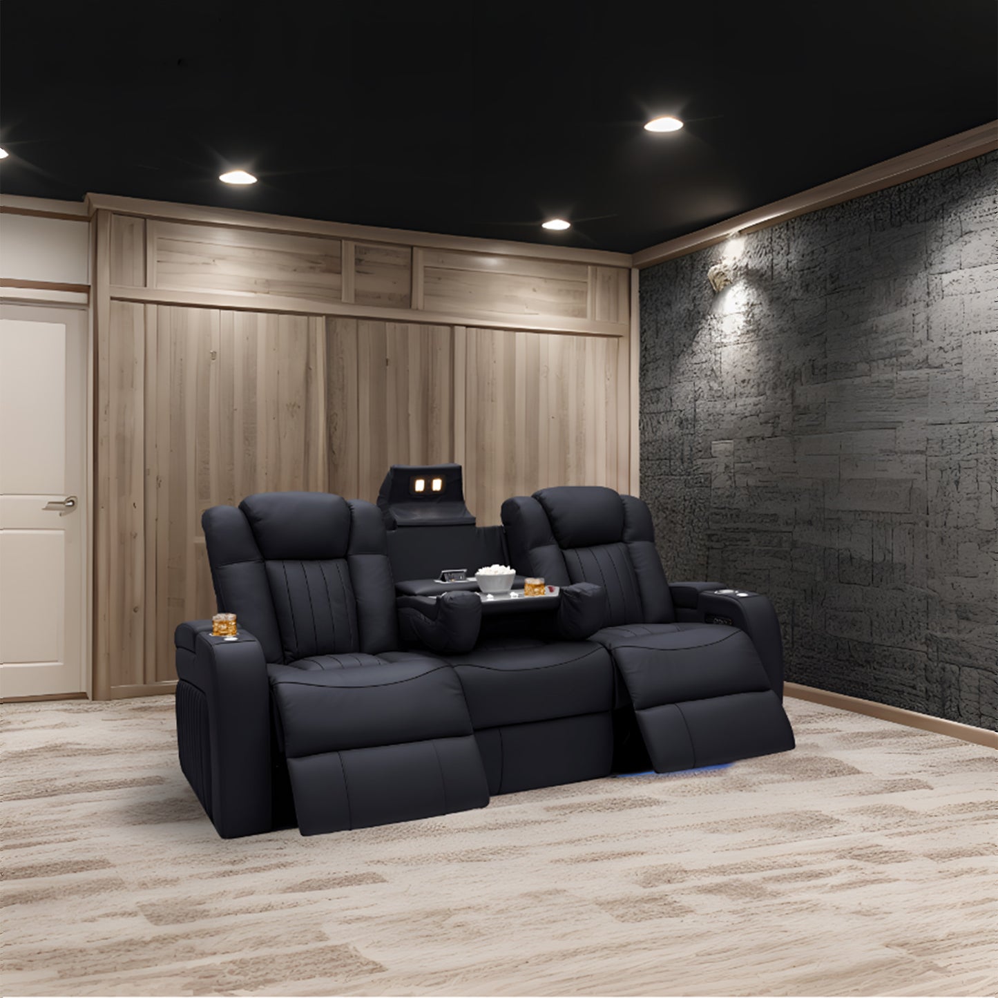 Multi-functional Home Theater Sofa Luxury Seating Recliner with USB charging Storage Adjustable Headrest Cup Holder Massage Infinite Comfort