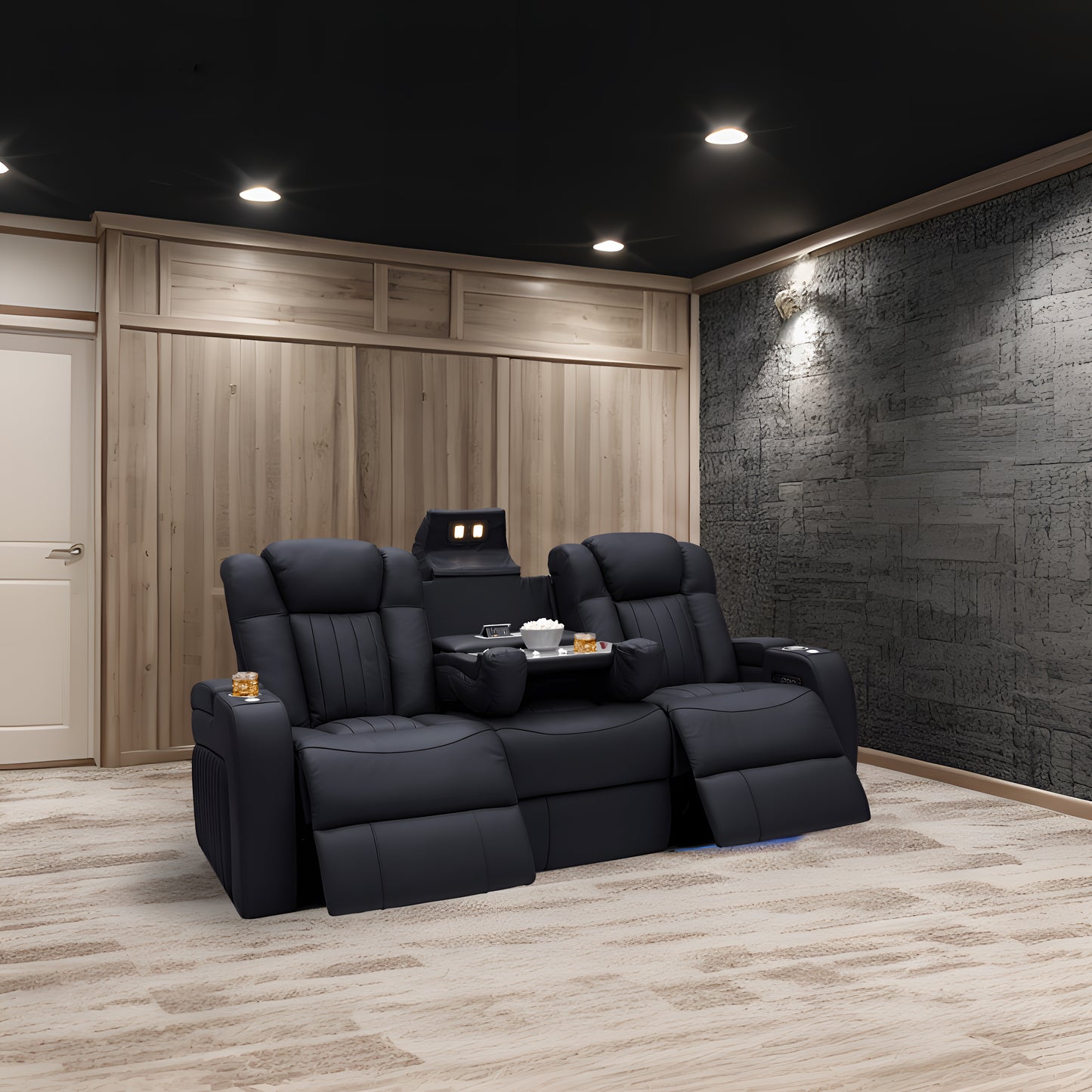 Multi-functional Home Theater Sofa Luxury Seating Recliner with USB charging Storage Adjustable Headrest Cup Holder Massage Infinite Comfort