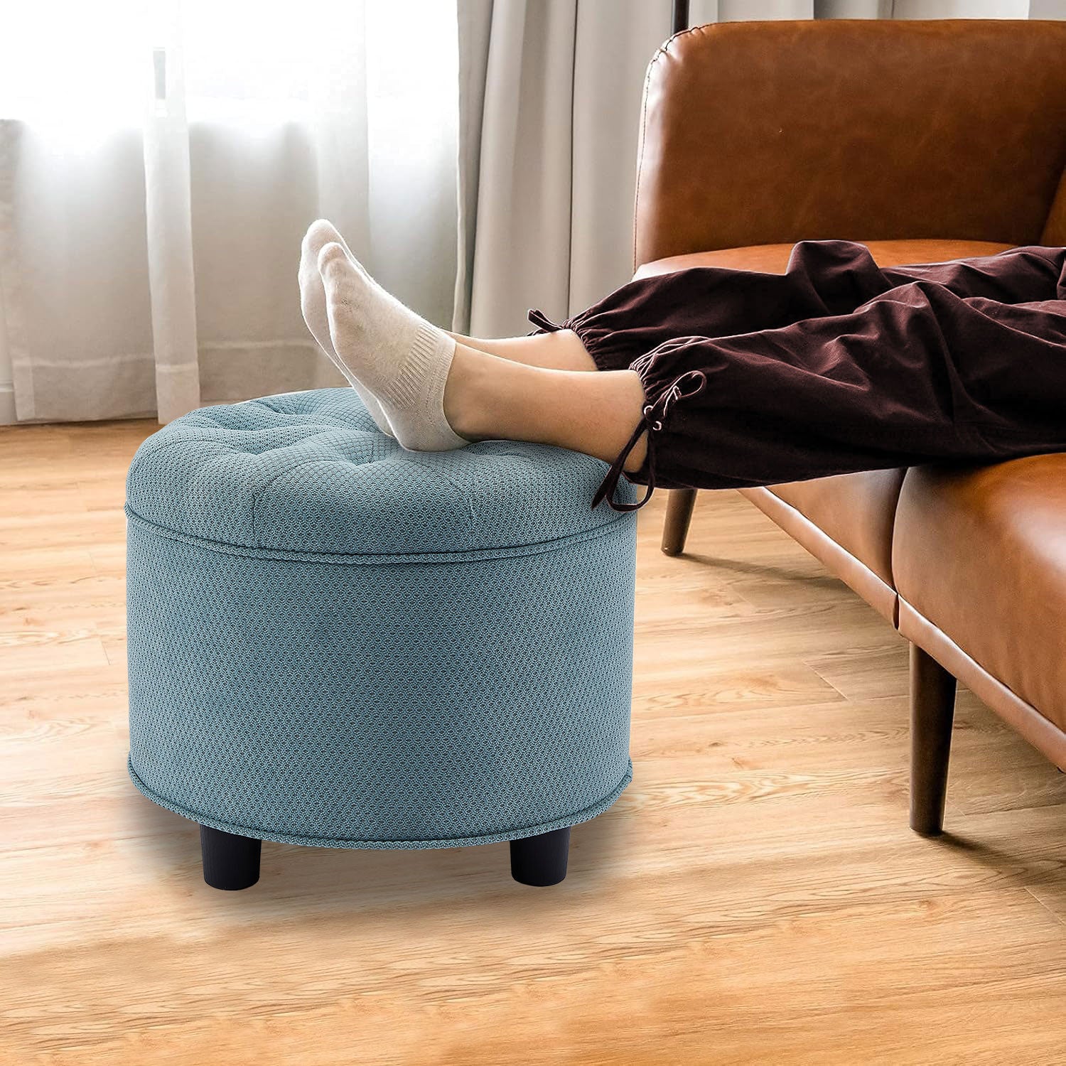 Green Storage Ottoman Living Room Matching Ottoman for the Sofa Technology Fabric Sofa Ottoman