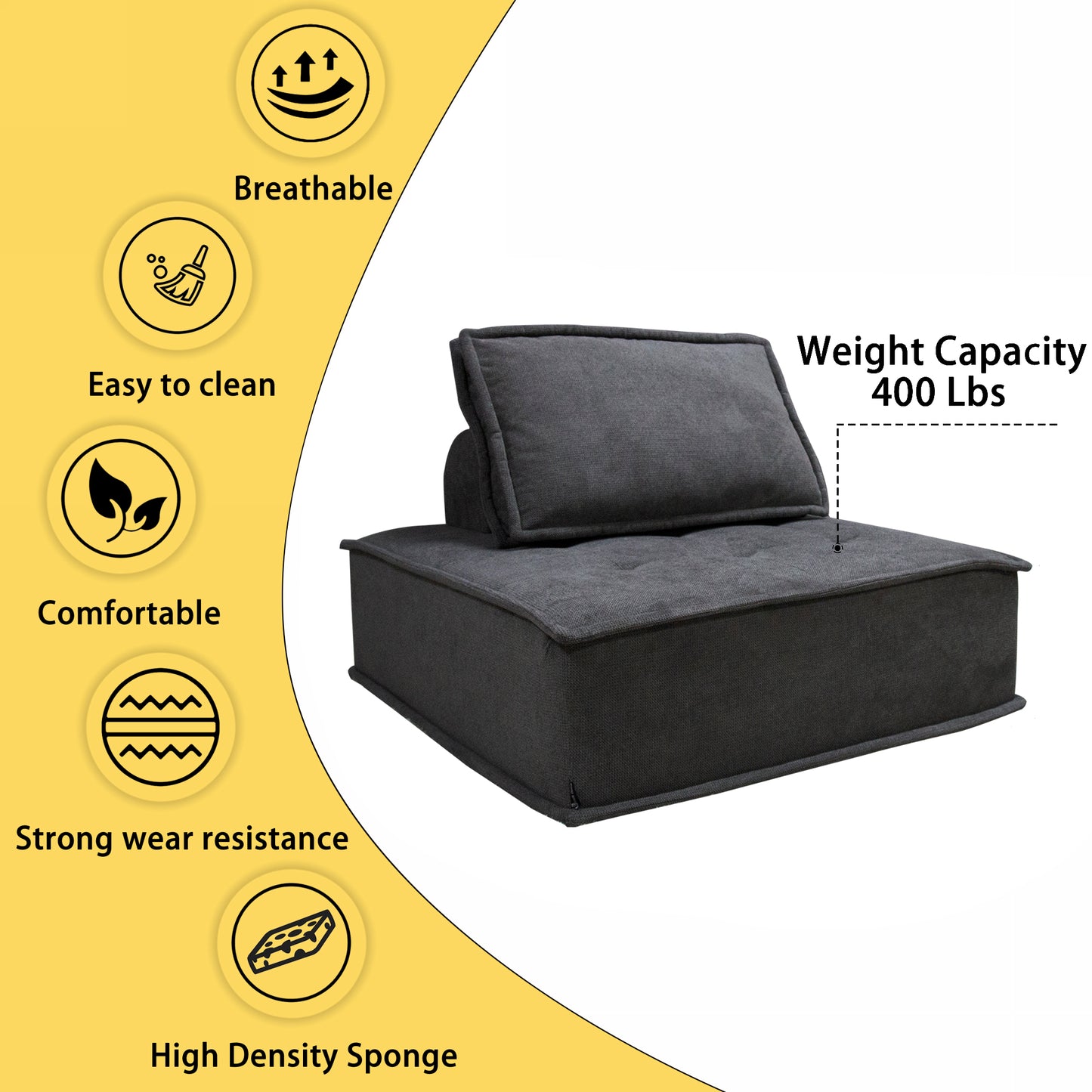 Trendy Grey Modular Sofa Flexible Configurations Linen Fabric Sofa High-resilience Sponge for Friendly Skin Furniture