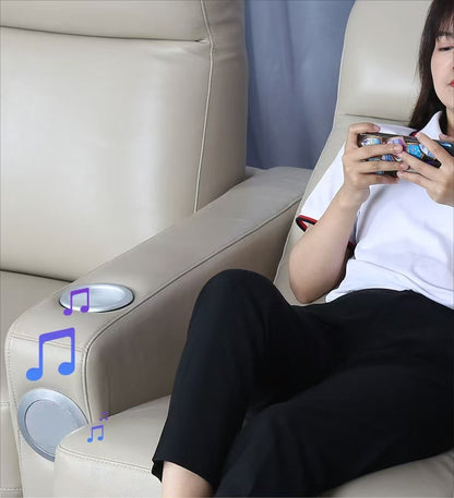 Modern Home Theater Recliner Sofa Genuine Leather Triple Seating Electric Massage Reclining Function Living Rooms