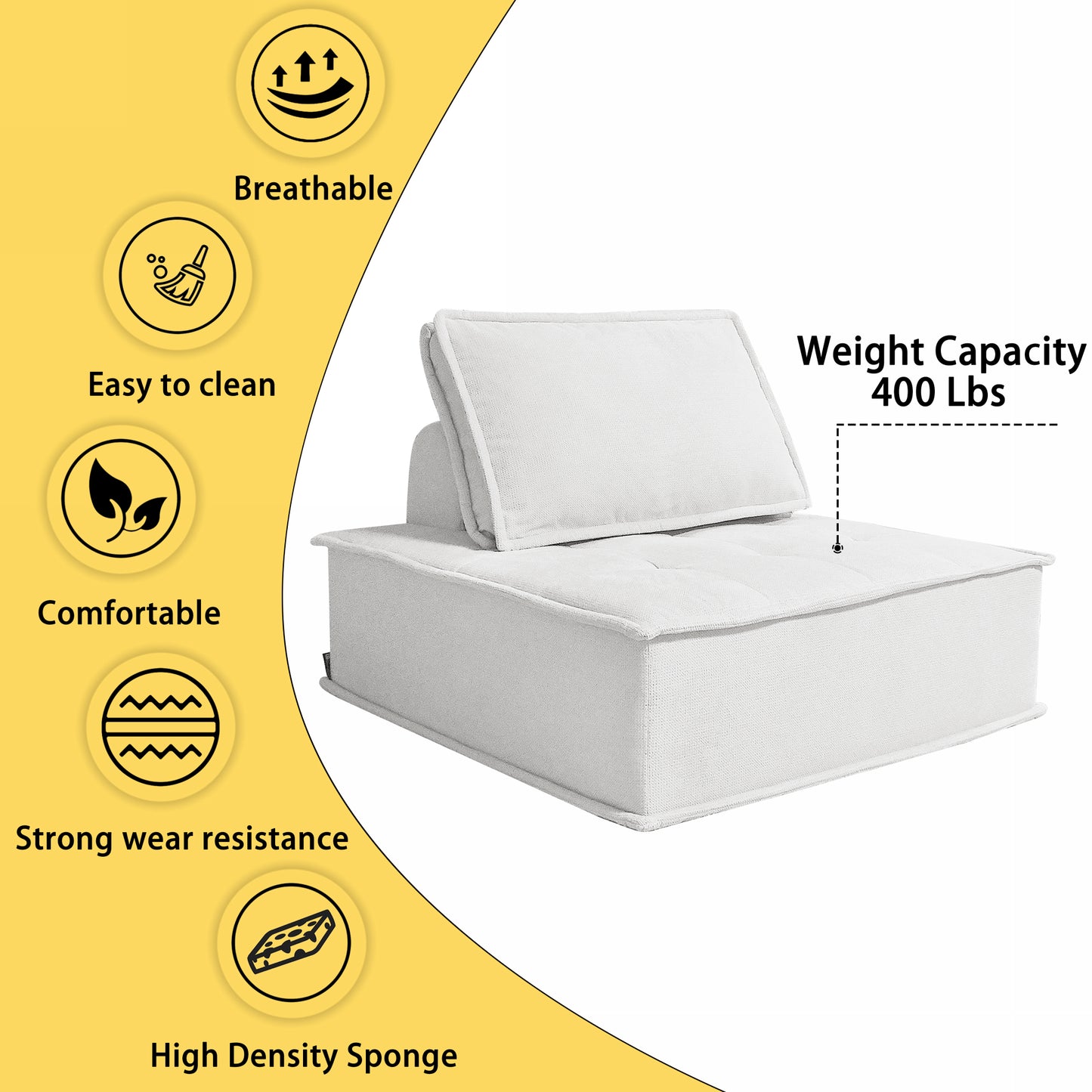 Soft Beige Modular Sofa Linen Fabric Friendly Skin High-resilience Sponge Flexible Configurations Seating