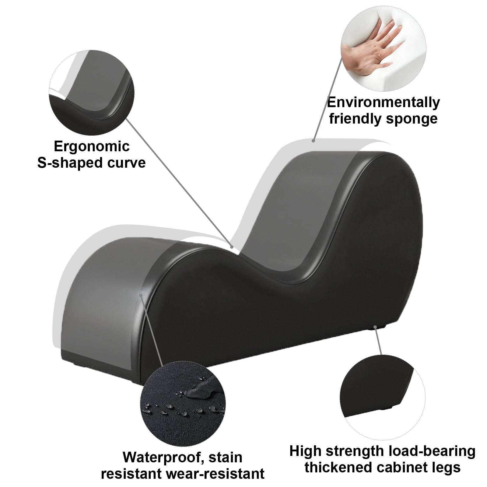 A177 Black Longue Chair Sofa S Shape Leisure Furniture Sofa Yoga Exercise Chair