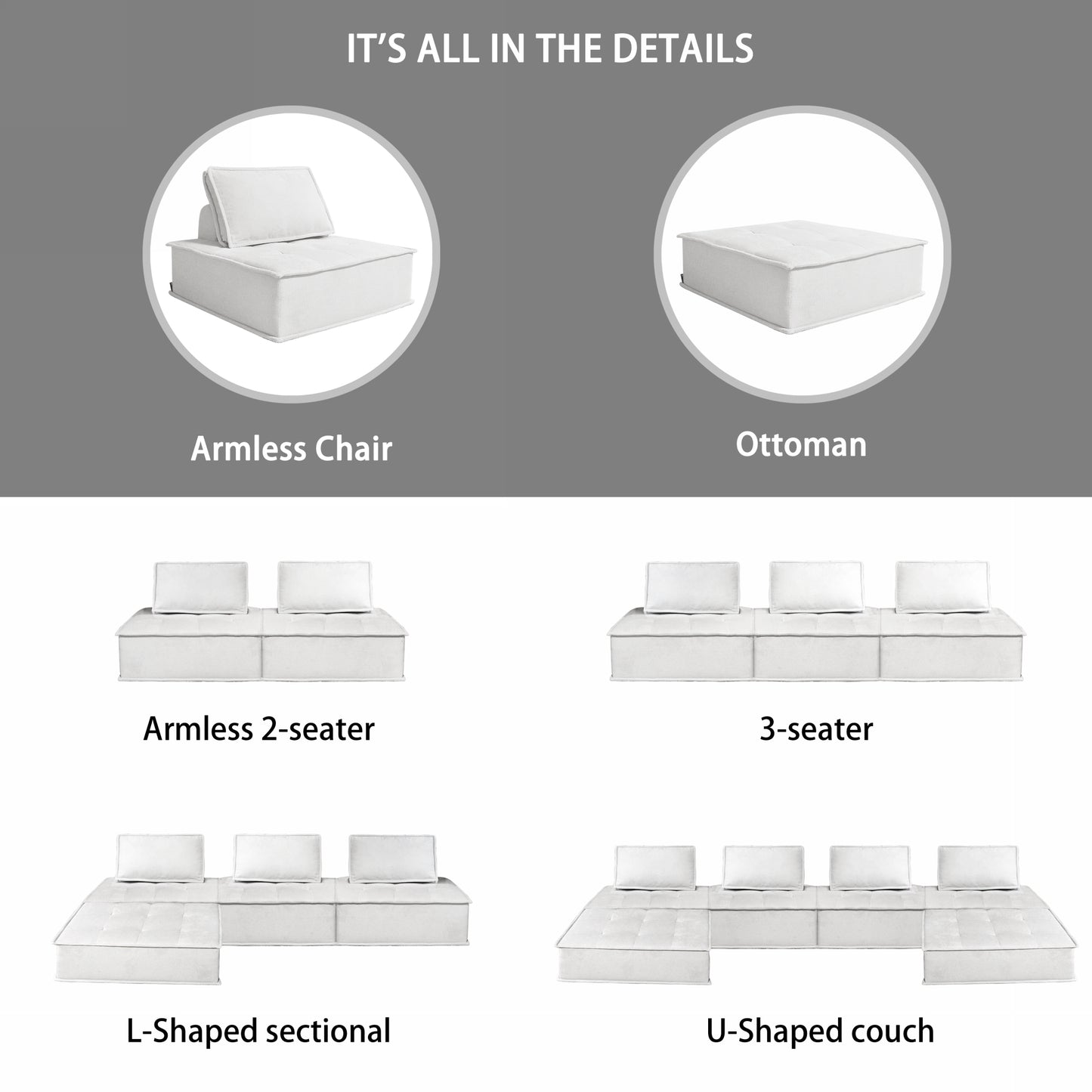 Soft Beige Modular Sofa Linen Fabric Friendly Skin High-resilience Sponge Flexible Configurations Seating