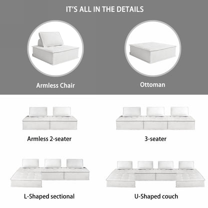 Soft Beige Modular Sofa Linen Fabric Friendly Skin High-resilience Sponge Flexible Configurations Seating