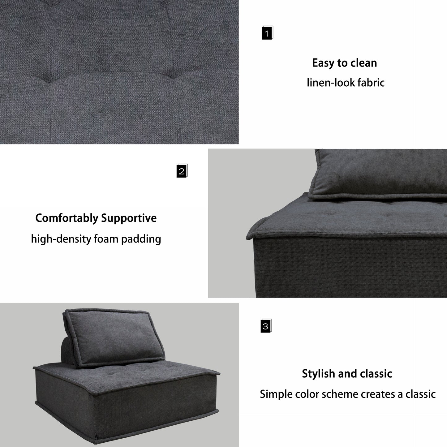 Trendy Grey Modular Sofa Flexible Configurations Linen Fabric Sofa High-resilience Sponge for Friendly Skin Furniture