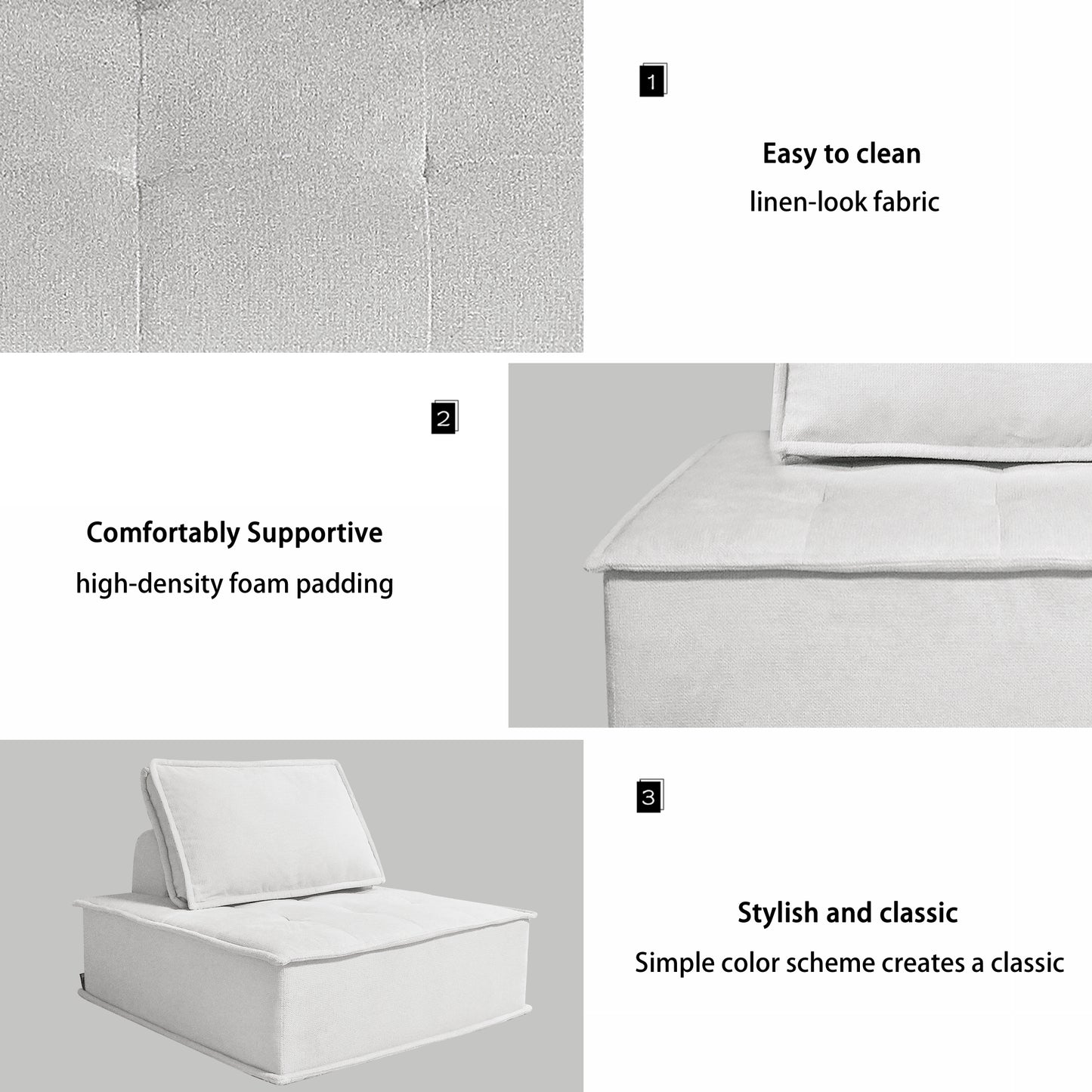 Soft Beige Modular Sofa Linen Fabric Friendly Skin High-resilience Sponge Flexible Configurations Seating