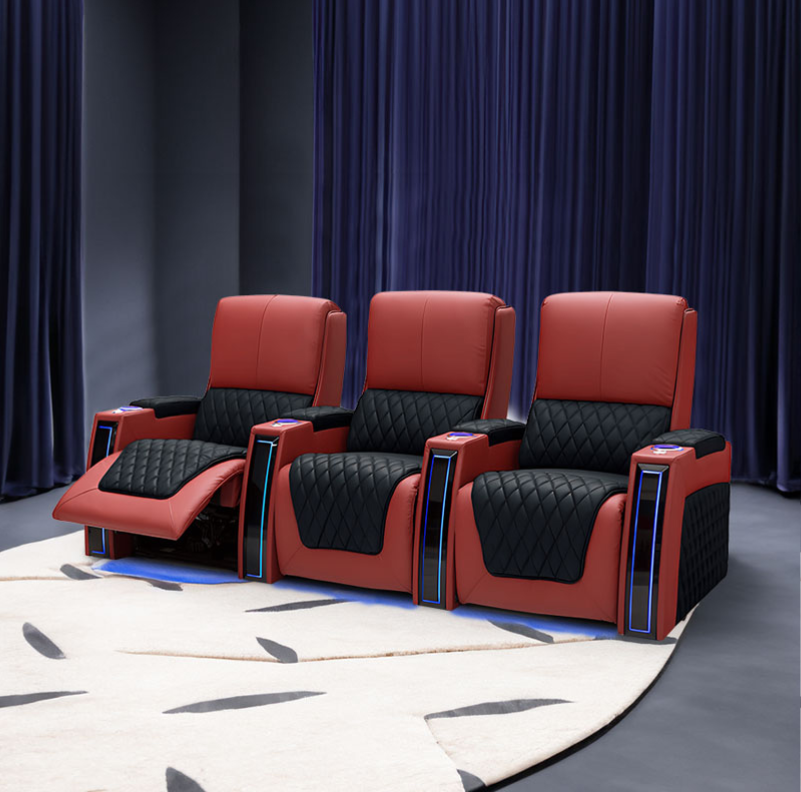 Luxury Home Theater Seating Reclining Sofa VIP Cinema Sofa Power Recline LED Lighting Plush Leather Modern Stylish Original Designs Furniture Sofa