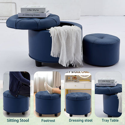 Matching Ottoman for the Sofa Blue Footrest Technology Fabric Storage Ottoman