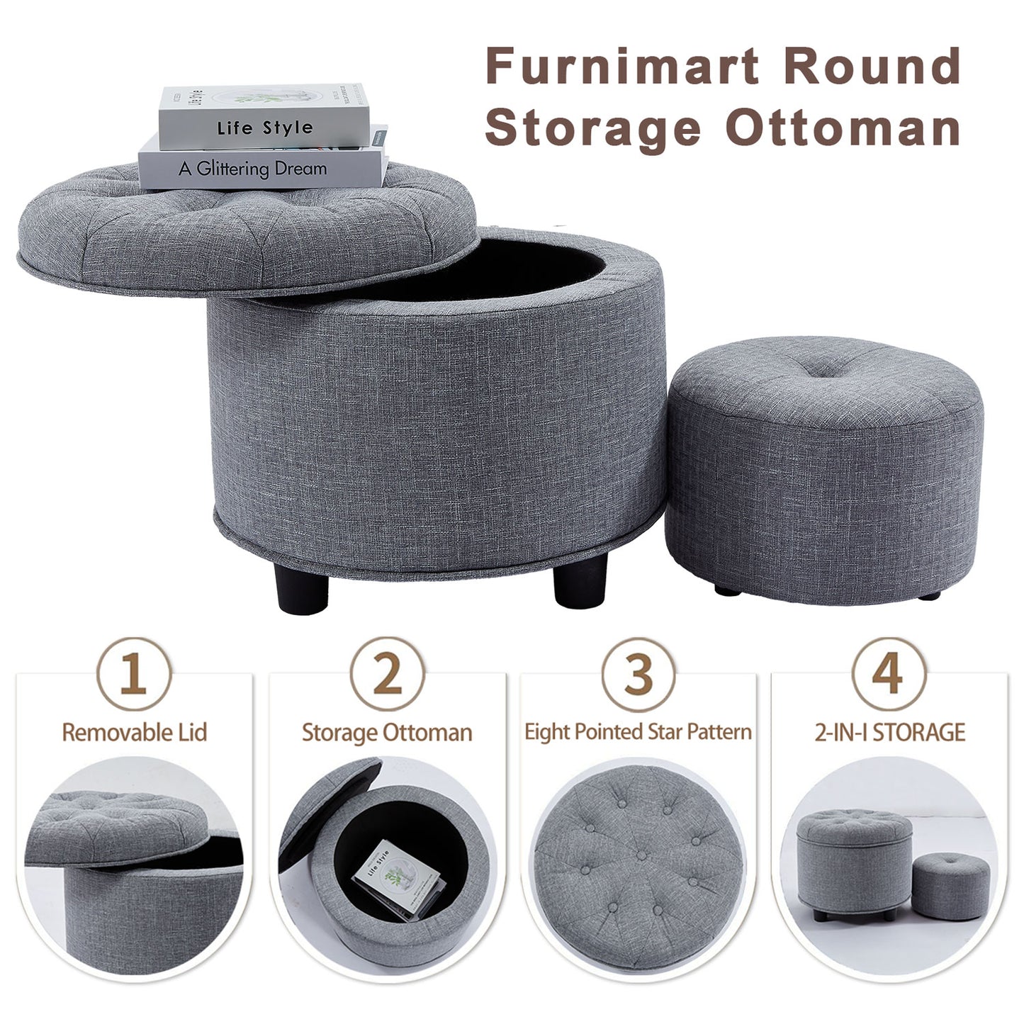 Light Grey Sofa Ottoman Technology Fabric Storage Matching Ottoman for The Sofa