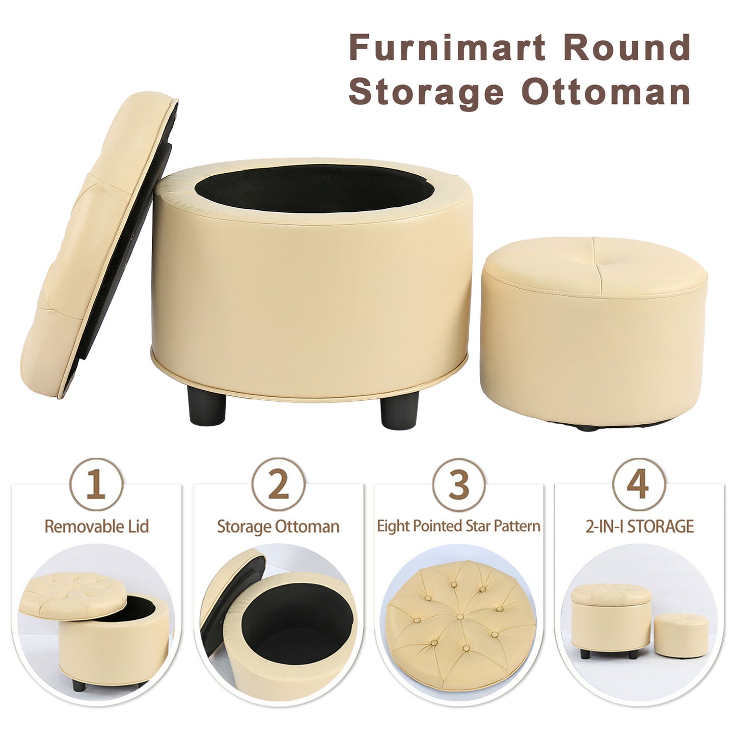 Beige Sofa Ottoman Living Room Storage Ottoman Technology Fabric Matching Ottoman for the Sofa