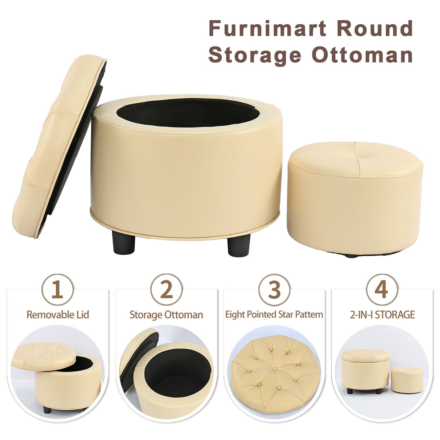 Beige Sofa Ottoman Living Room Storage Ottoman Technology Fabric Matching Ottoman for the Sofa