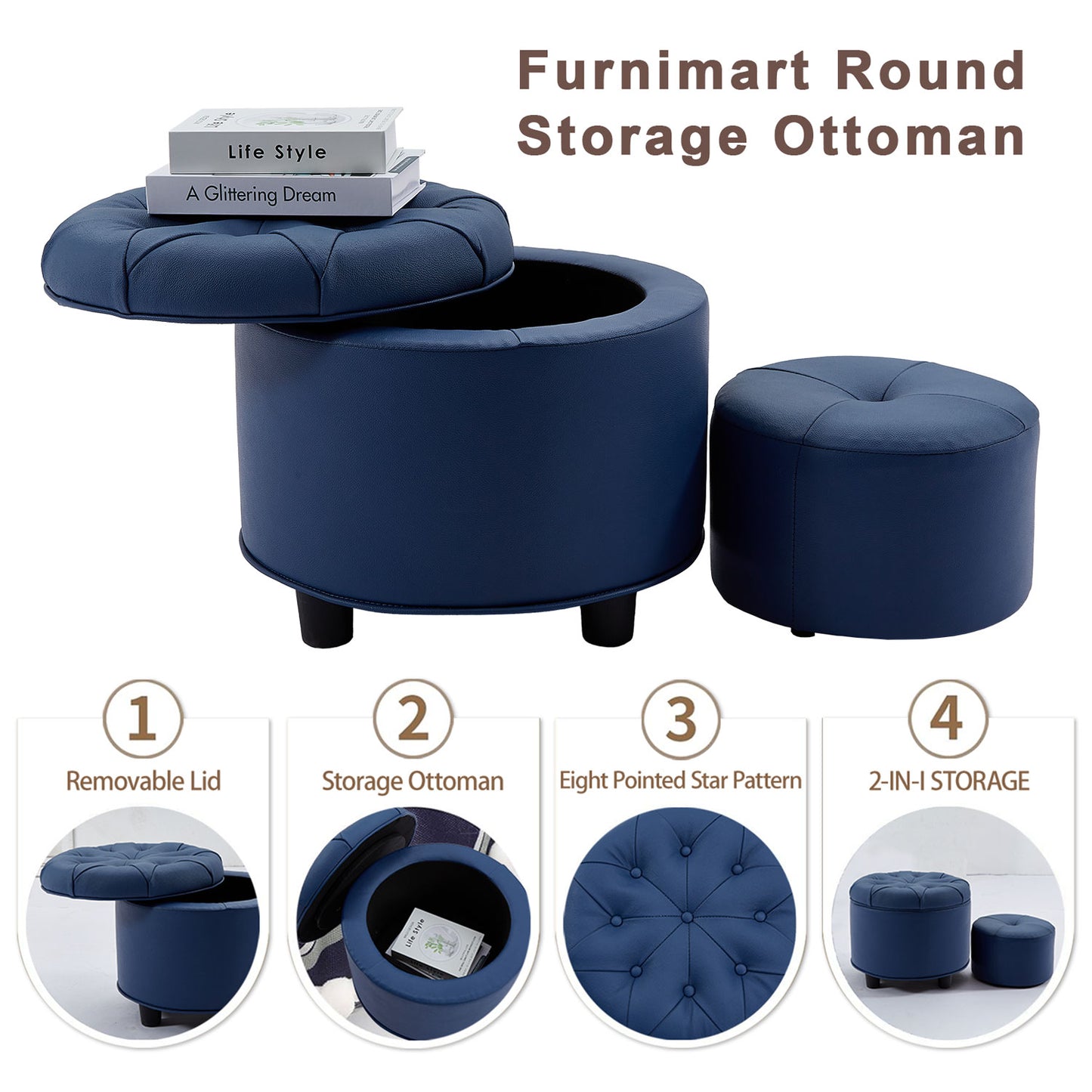 Matching Ottoman for the Sofa Blue Footrest Technology Fabric Storage Ottoman