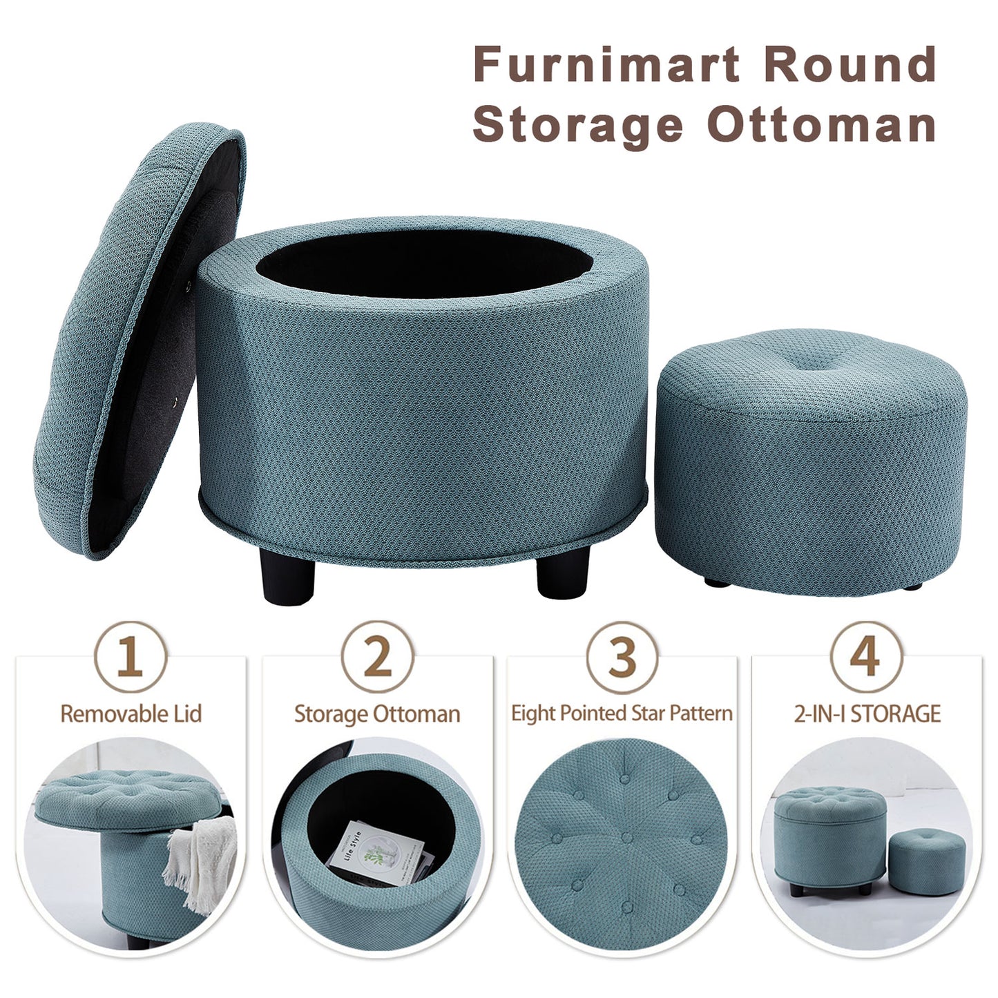 Green Storage Ottoman Living Room Matching Ottoman for the Sofa Technology Fabric Sofa Ottoman