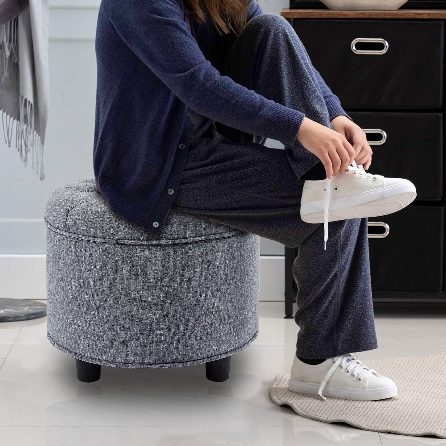 Light Grey Sofa Ottoman Technology Fabric Storage Matching Ottoman for The Sofa