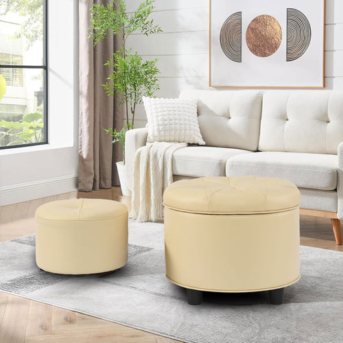 Beige Sofa Ottoman Living Room Storage Ottoman Technology Fabric Matching Ottoman for the Sofa