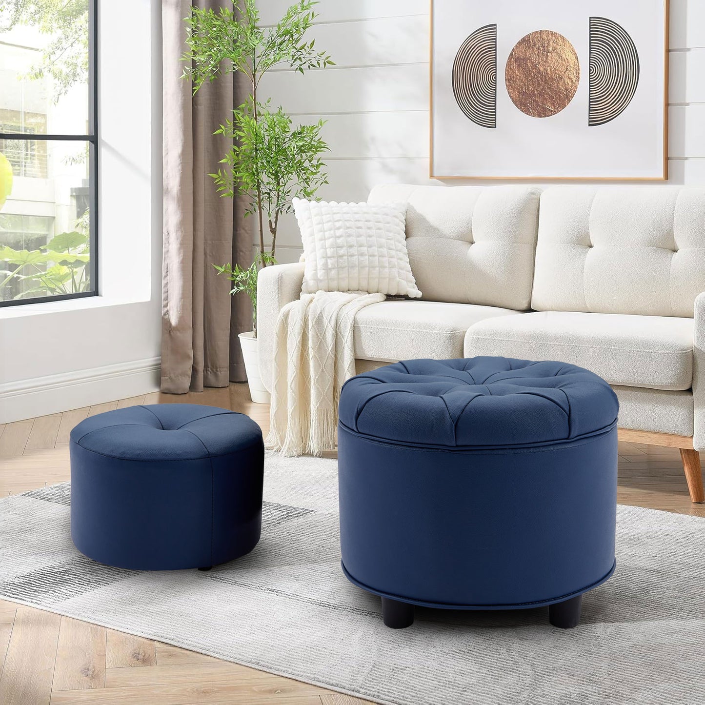 Matching Ottoman for the Sofa Blue Footrest Technology Fabric Storage Ottoman