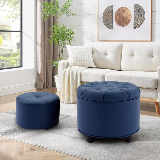 Matching Ottoman for the Sofa Blue Footrest Technology Fabric Storage Ottoman