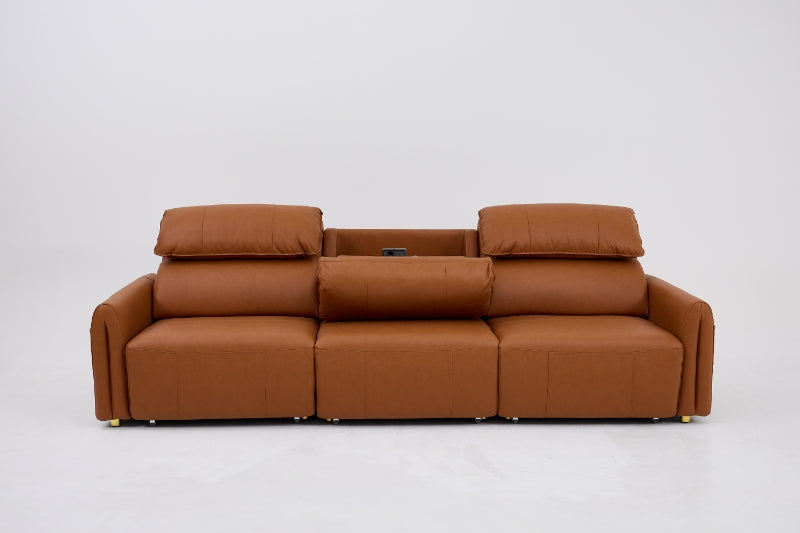 3 Seater Electric Recliner Fabric Sofa with USB Port Wireless Charging Reclining Sectional Couch Middle Coffee Tray Fashion Furniture