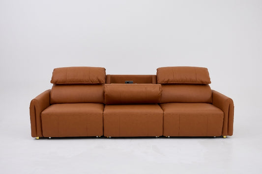 3 Seater Electric Recliner Fabric Sofa with USB Port Wireless Charging Reclining Sectional Couch Middle Coffee Tray Fashion Furniture