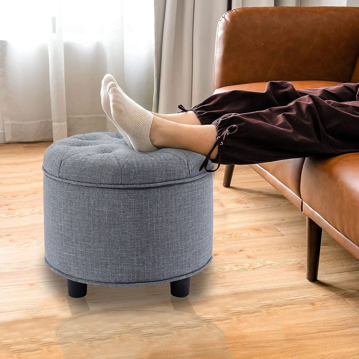 Light Grey Sofa Ottoman Technology Fabric Storage Matching Ottoman for The Sofa