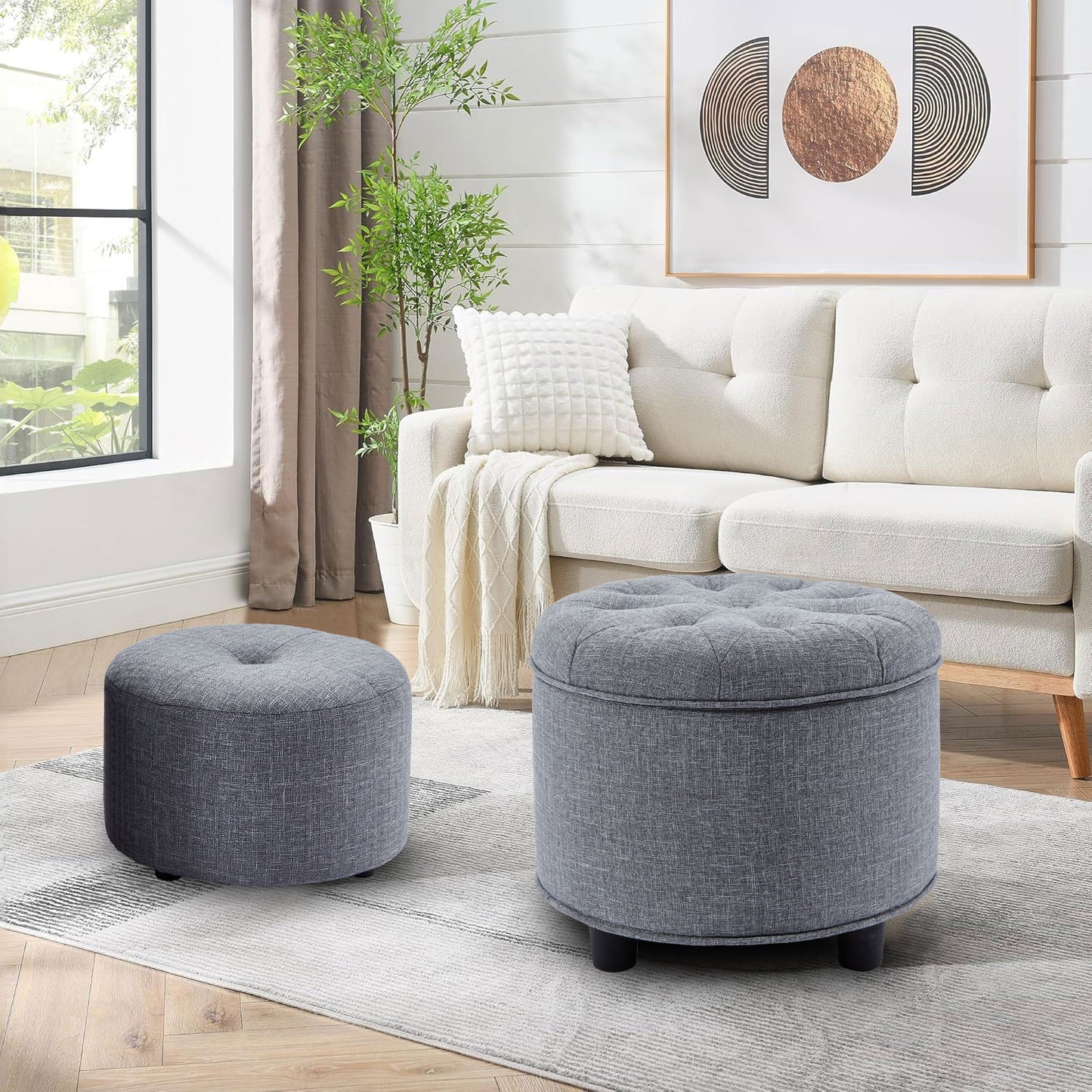 Light Grey Sofa Ottoman Technology Fabric Storage Matching Ottoman for The Sofa