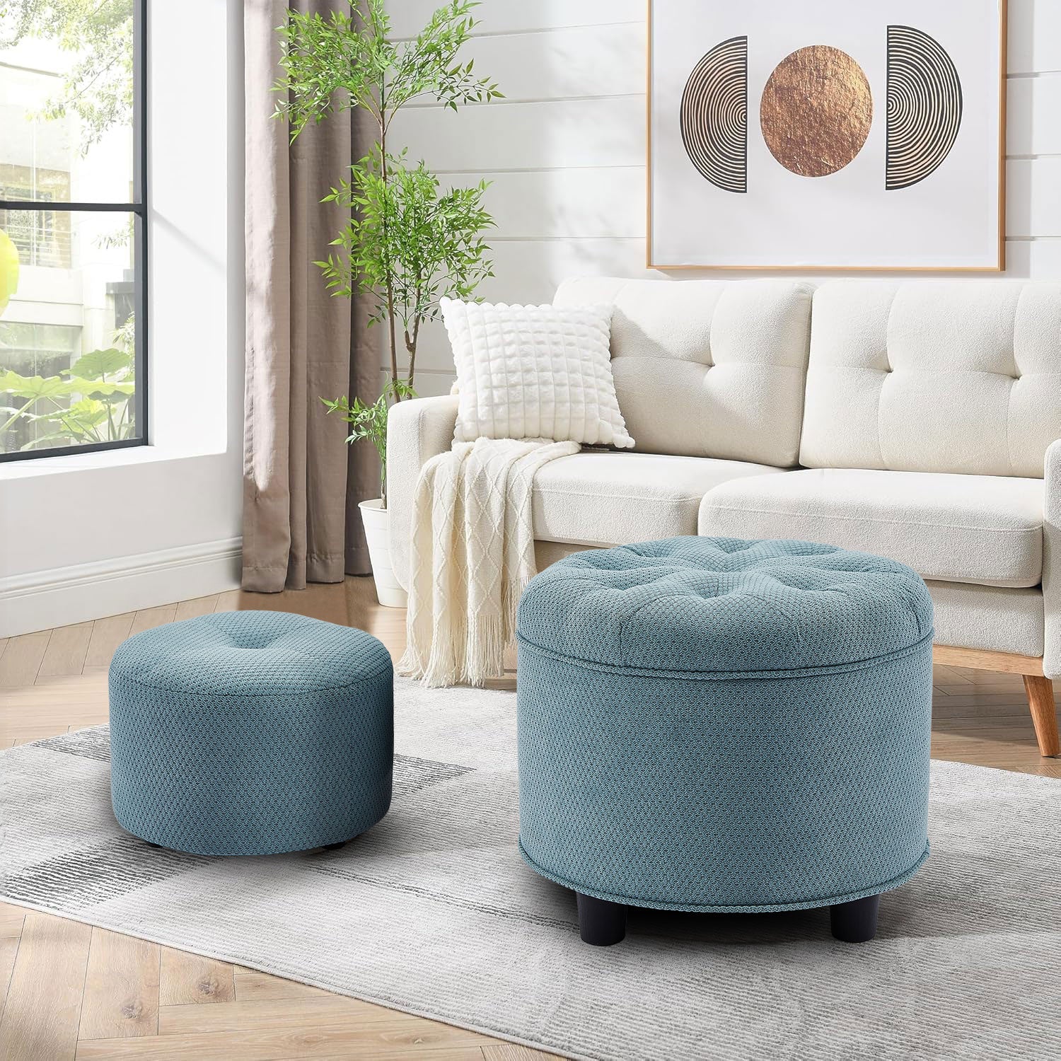 Green Storage Ottoman Living Room Matching Ottoman for the Sofa Technology Fabric Sofa Ottoman