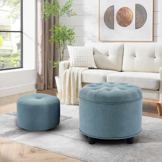 Green Storage Ottoman Living Room Matching Ottoman for the Sofa Technology Fabric Sofa Ottoman